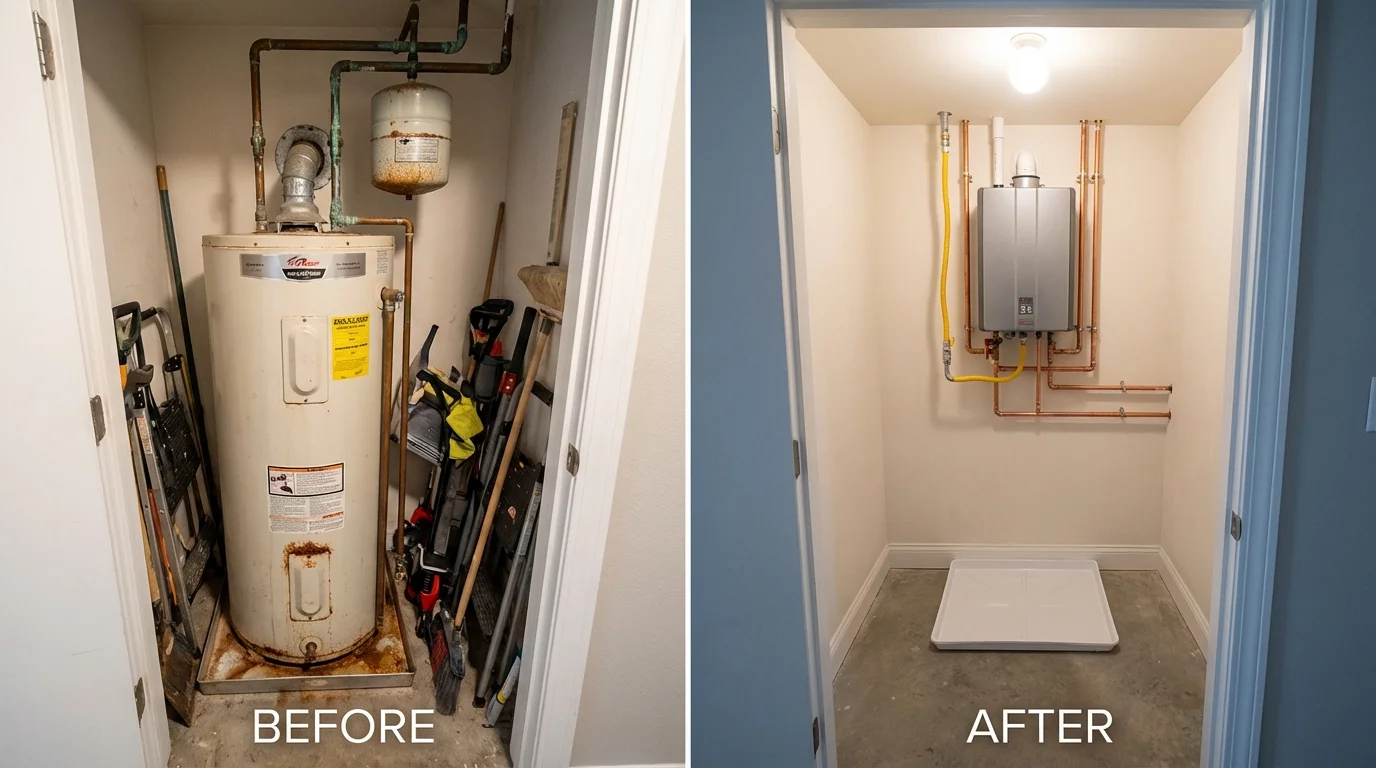 Tank water heater versus wall-mounted tankless unit comparison for Ladysmith, WI homeowners